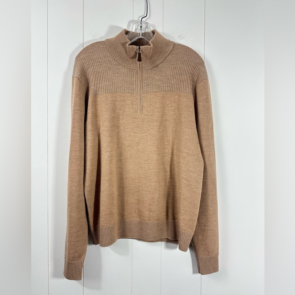 Bruno Magli Pique Merino Wool 1/4 Zip Sweater Mens L Knit Pullover Casual